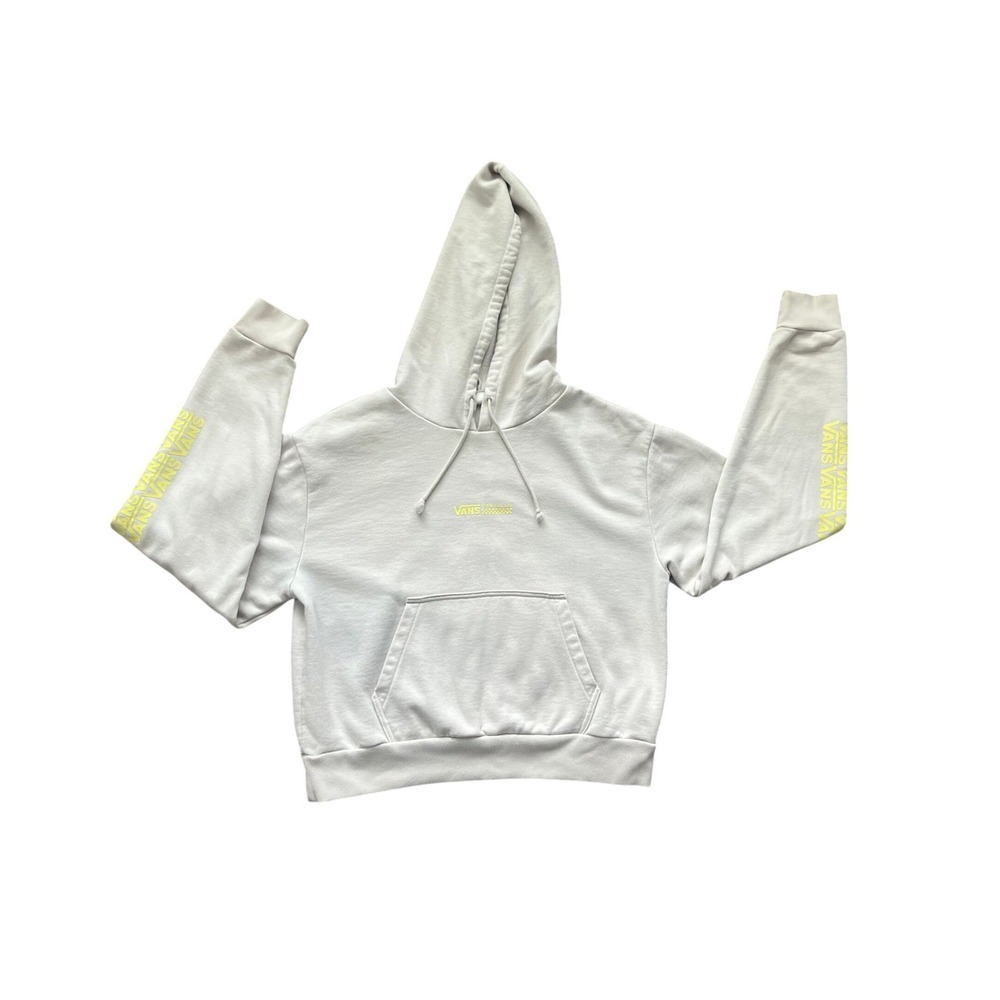 Vans Off The Wall Hoodie Cream Neon Yellow Logo Sweatshirt Women Medium (0914)